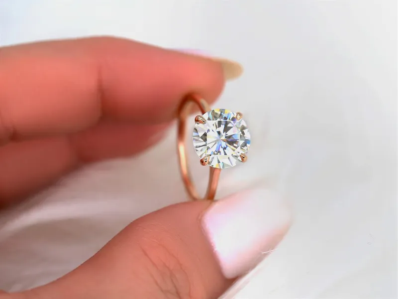 3.50ct Elenora 10mm 14kt Gold Moissanite Talon Prong Dainty Round Solitaire Ring view 4