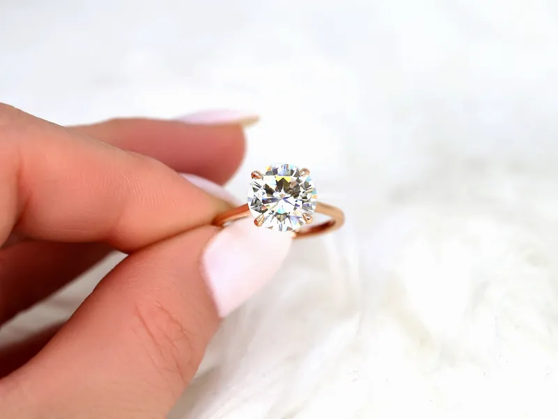3.50ct Elenora 10mm 14kt Gold Moissanite Talon Prong Dainty Round Solitaire Ring view 5