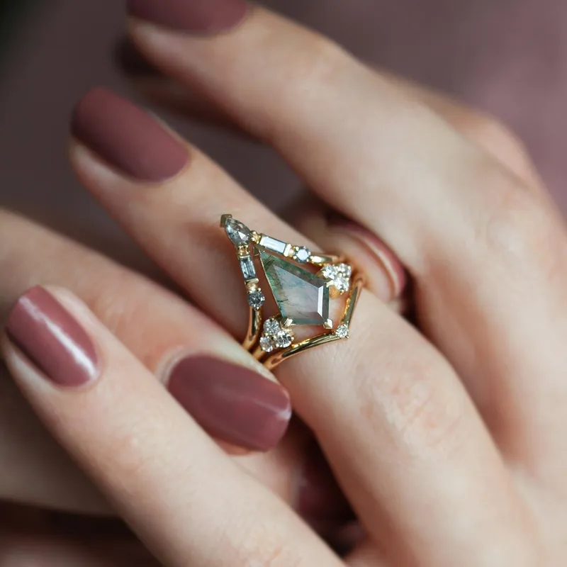Ella Moss Agate And Diamond Three Ring Set view 2