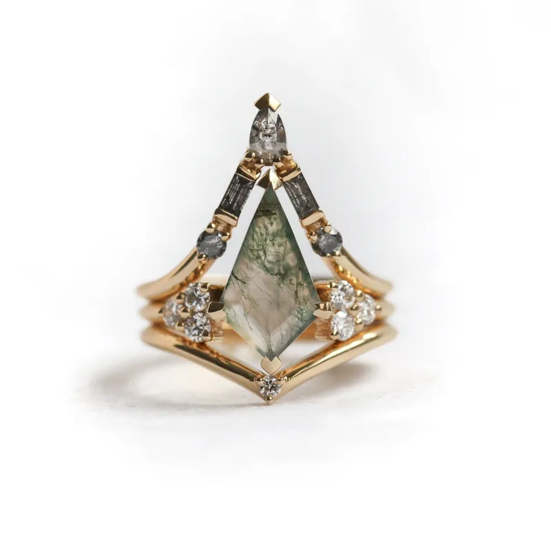 Ella Moss Agate And Diamond Three Ring Set view 3