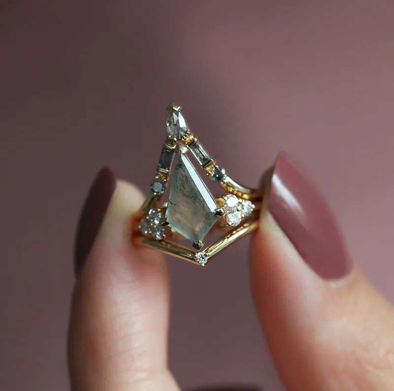 Ella Moss Agate And Diamond Three Ring Set view 4