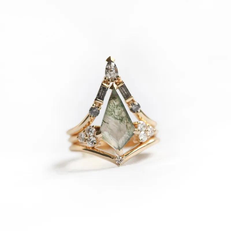 Ella Moss Agate And Diamond Three Ring Set view 5