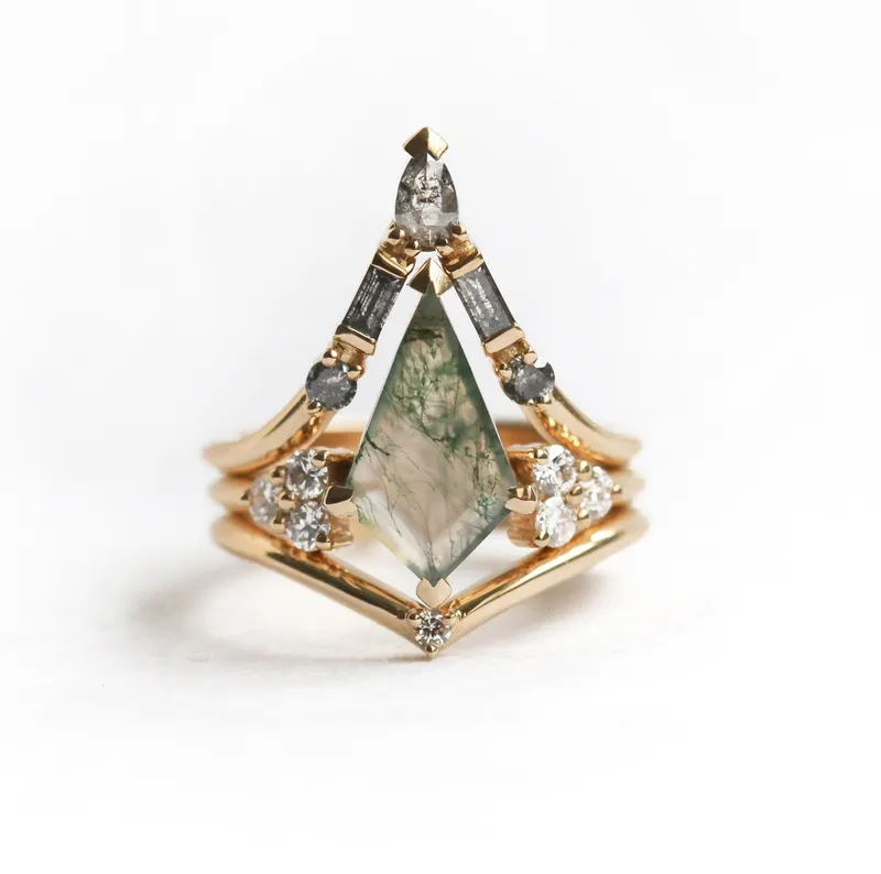 Ella Moss Agate And Diamond Three Ring Set green engagement ring