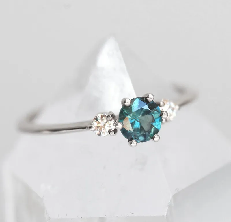 Elle Teal Sapphire Diamond Ring vy 11