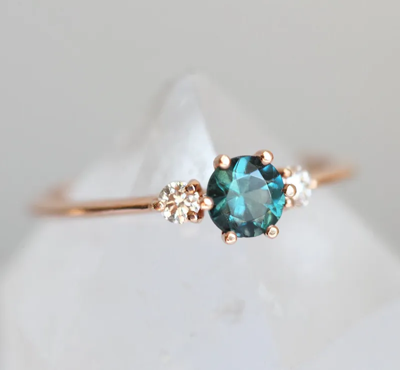 Elle Teal Sapphire Diamond Ring vy 7