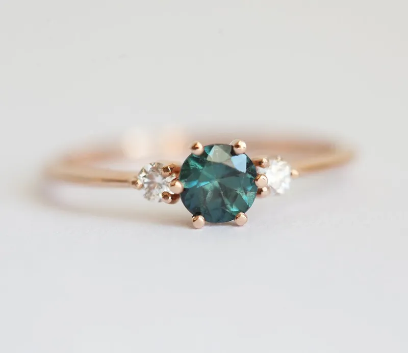 Elle Teal Sapphire Diamond Ring sapphire round cut engagement ring