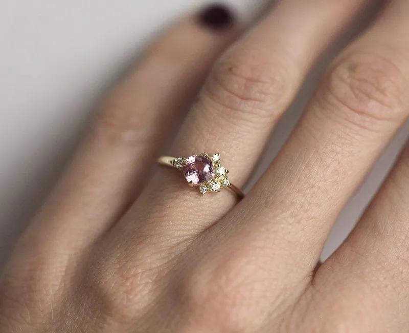Elodie Peach Pink Sapphire Diamond Cluster Ring vy 3