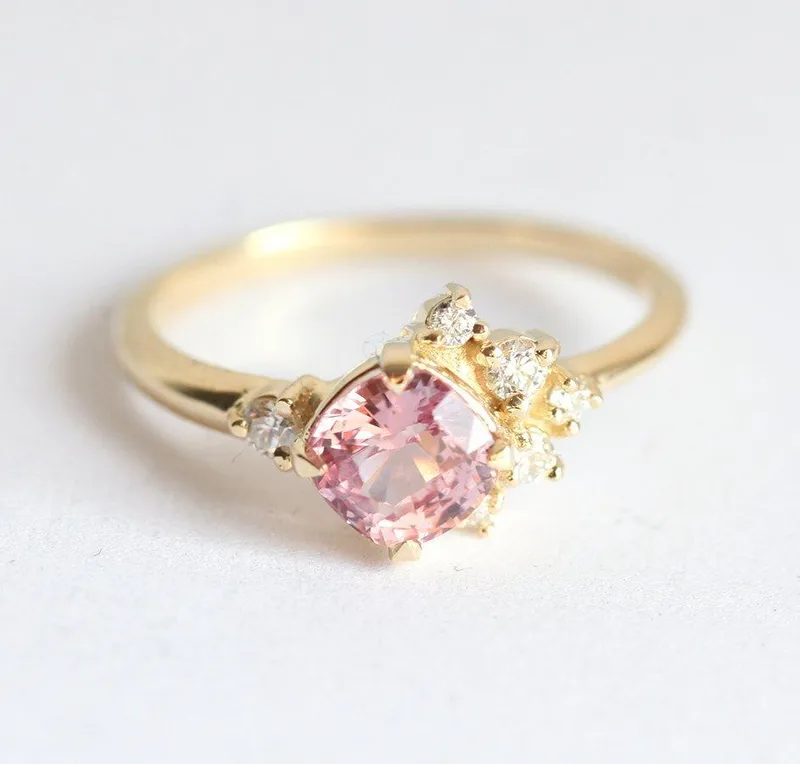 Elodie Peach Pink Sapphire Diamond Cluster Ring vy 4