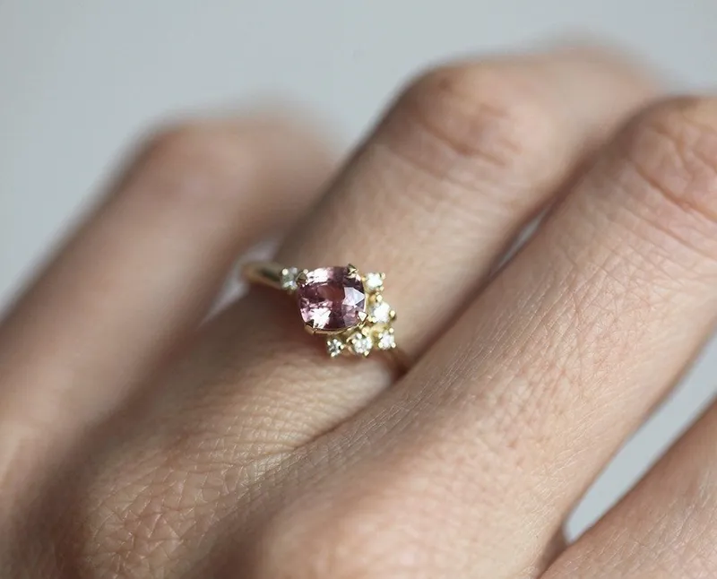 Elodie Peach Pink Sapphire Diamond Cluster Ring vy 5