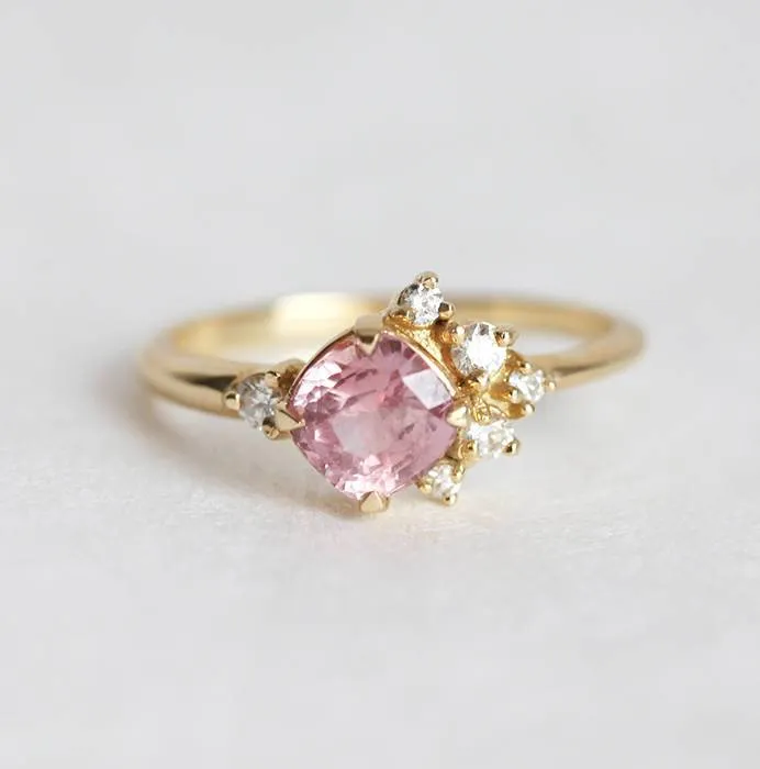 Elodie Peach Pink Sapphire Diamond Cluster Ring vy 6