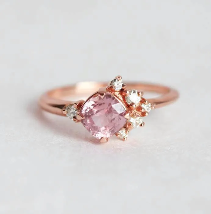 Elodie Peach Pink Sapphire Diamond Cluster Ring vy 7