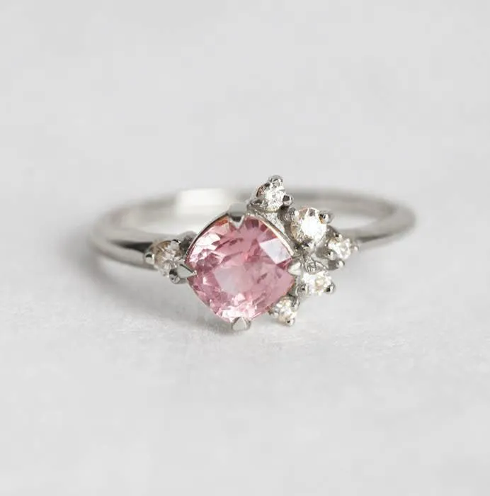 Elodie Peach Pink Sapphire Diamond Cluster Ring vy 8