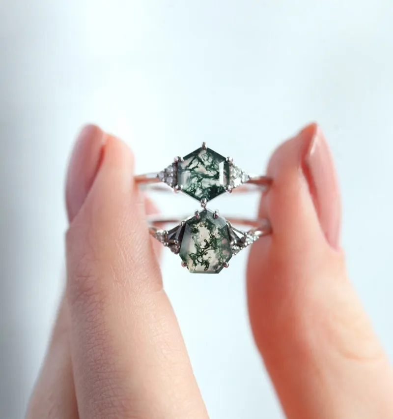 Eloise Heptagon Moss Agate Ring view 3