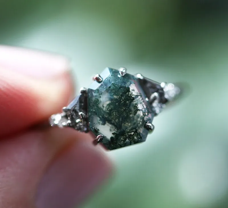 Eloise Heptagon Moss Agate Ring view 4