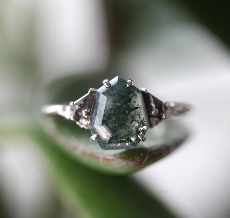 Eloise Heptagon Moss Agate Ring view 5