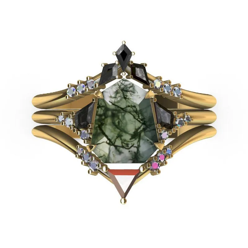 Eloise Heptagon Moss Agate Ring view 6