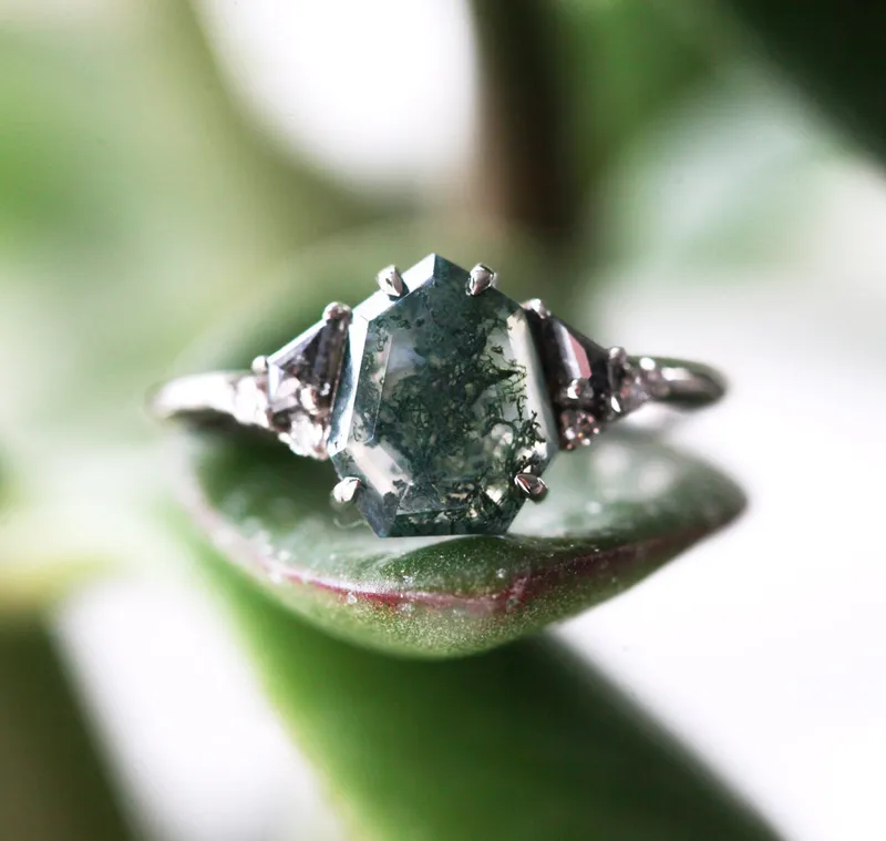 Eloise Heptagon Moss Agate Ring view 7