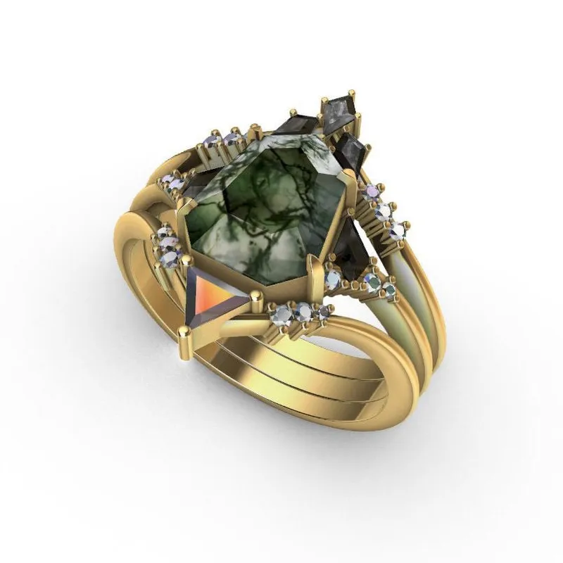 Eloise Heptagon Moss Agate Ring view 8