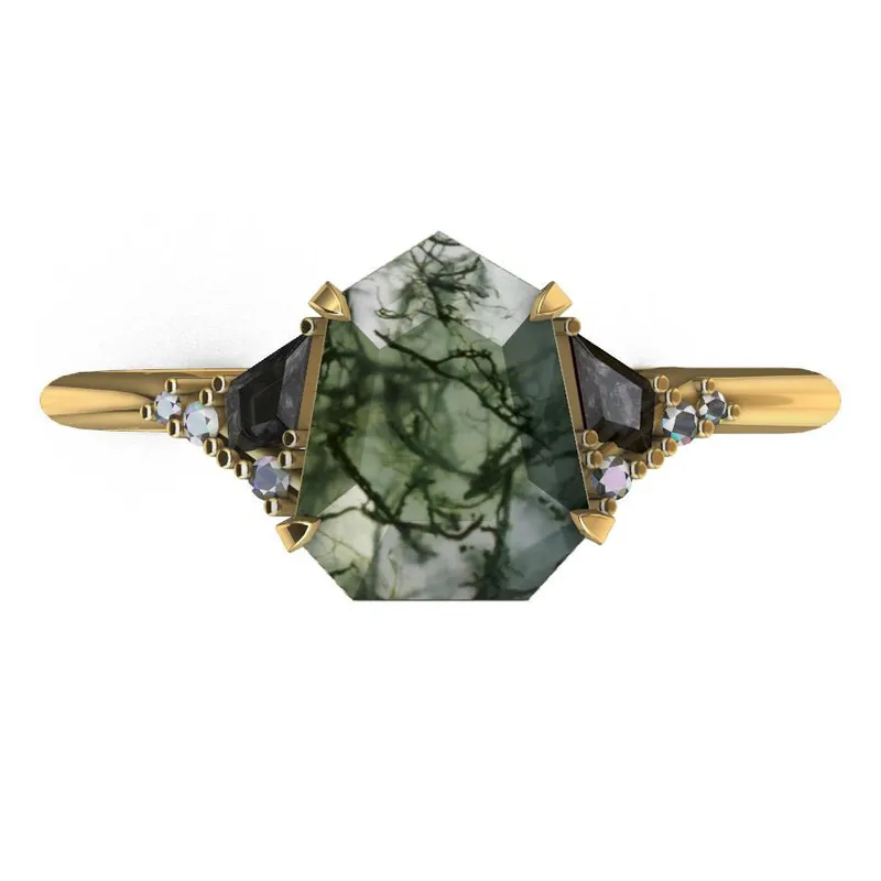 Eloise Heptagon Moss Agate Ring view 9