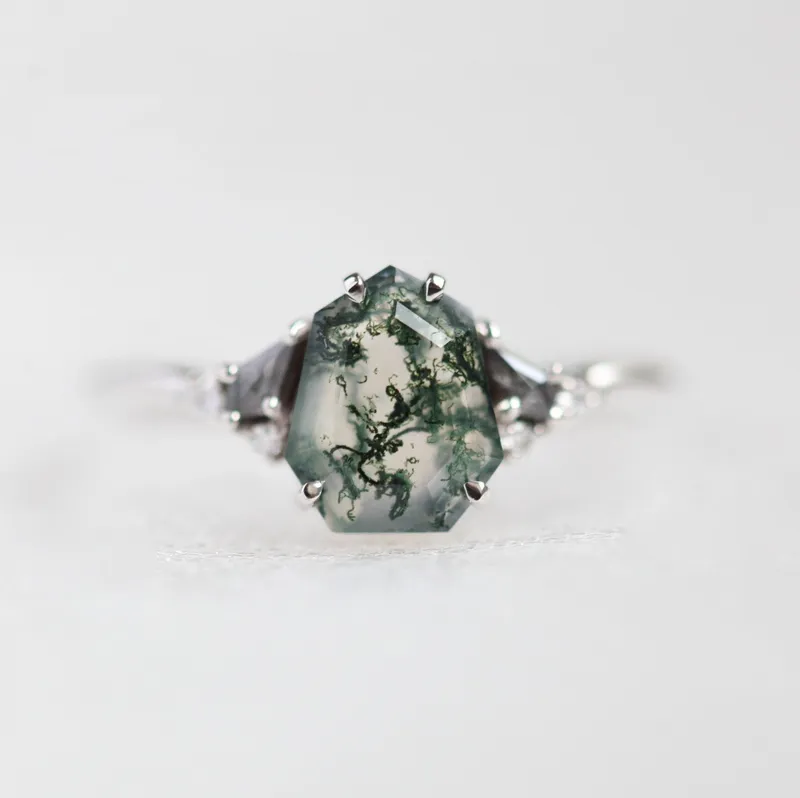 Eloise Heptagon Moss Agate Ring green engagement ring