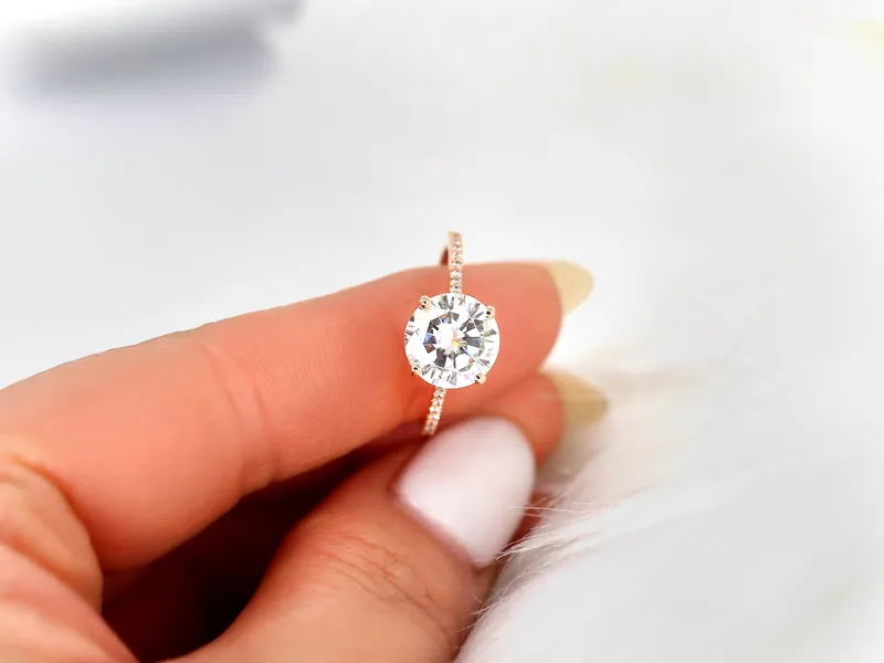 2.70ct Eloise 9mm 14kt Rose Gold Moissanite Diamond Minimalist Round Solitaire Ring vy 11