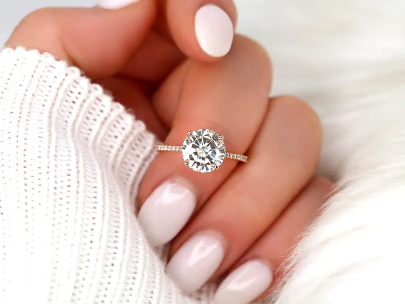 2.70ct Eloise 9mm 14kt Rose Gold Moissanite Diamond Minimalist Round Solitaire Ring vy 10