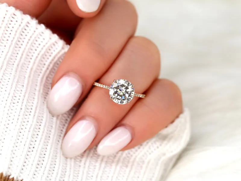 2.70ct Eloise 9mm 14kt Rose Gold Moissanite Diamond Minimalist Round Solitaire Ring vy 9