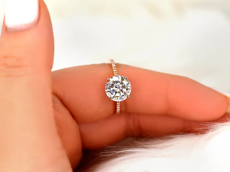 2.70ct Eloise 9mm 14kt Rose Gold Moissanite Diamond Minimalist Round Solitaire Ring vy 8