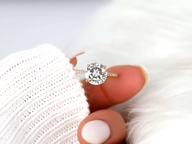 2.70ct Eloise 9mm 14kt Rose Gold Moissanite Diamond Minimalist Round Solitaire Ring vy 6