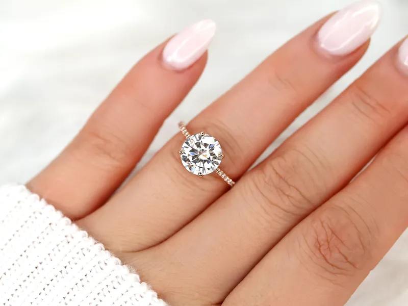 2.70ct Eloise 9mm 14kt Rose Gold Moissanite Diamond Minimalist Round Solitaire Ring vy 7