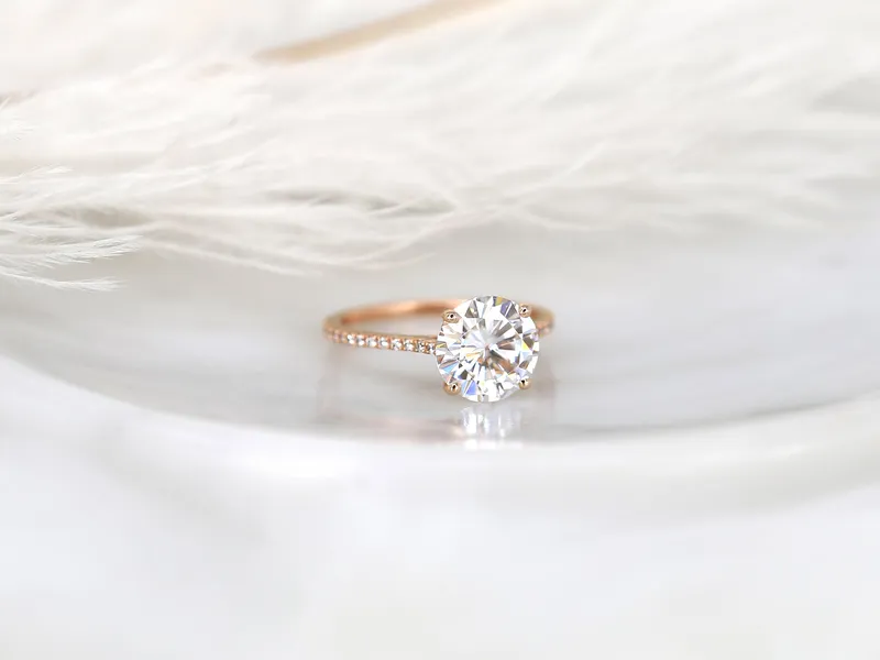 2.70ct Eloise 9mm 14kt Rose Gold Moissanite Diamond Minimalist Round Solitaire Ring vy 2