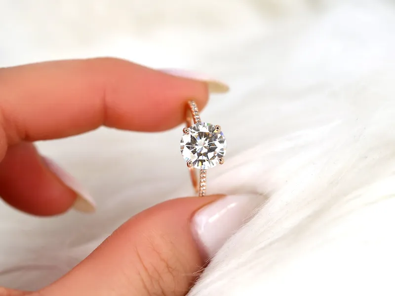 2.70ct Eloise 9mm 14kt Rose Gold Moissanite Diamond Minimalist Round Solitaire Ring vy 13