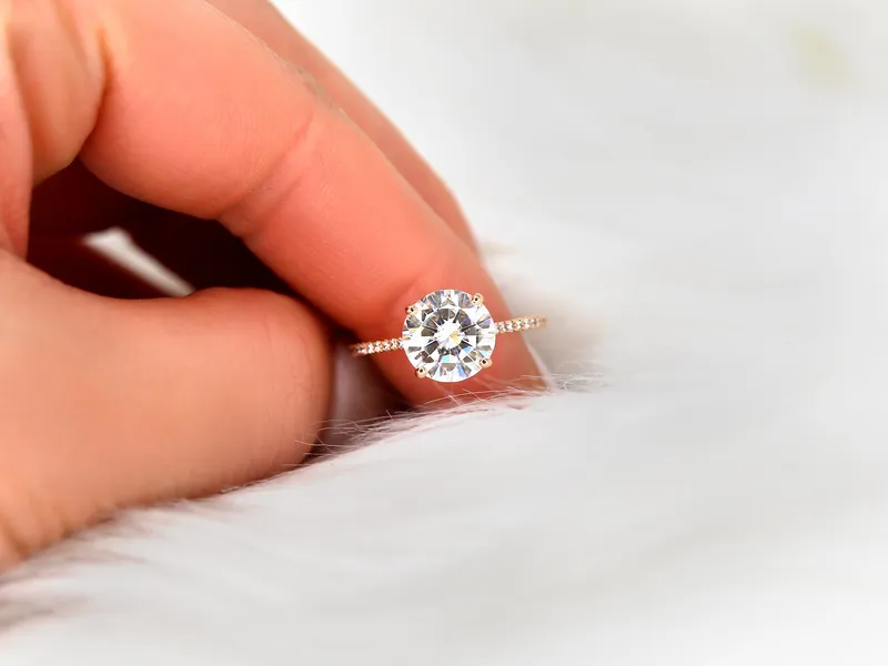 2.70ct Eloise 9mm 14kt Rose Gold Moissanite Diamond Minimalist Round Solitaire Ring vy 12