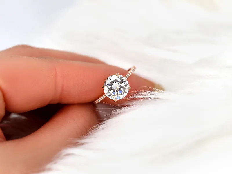 2.70ct Eloise 9mm 14kt Rose Gold Moissanite Diamond Minimalist Round Solitaire Ring vy 5