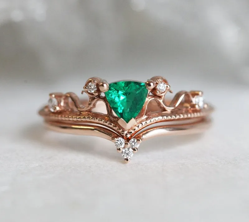 ELSA EMERALD RING SET green emerald emerald cut engagement ring