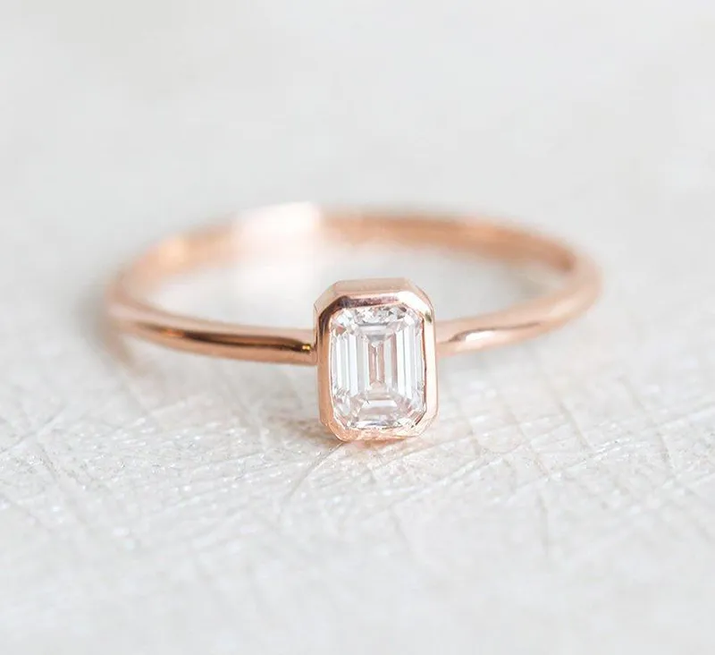 Emerald-Cut Diamond Ring Set With Pave Diamond Eternity Band view 4
