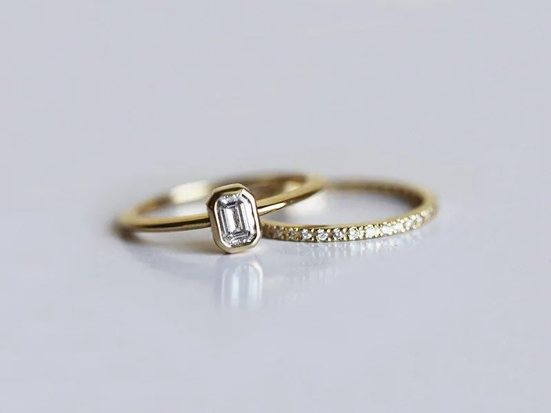 Emerald-Cut Diamond Ring Set With Pave Diamond Eternity Band view 5