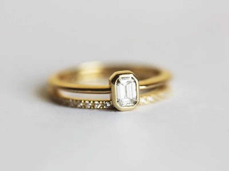 Emerald-Cut Diamond Ring Set With Pave Diamond Eternity Band view 6
