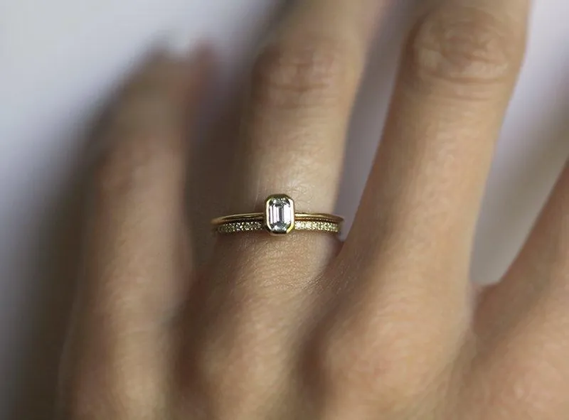 Emerald-Cut Diamond Ring Set With Pave Diamond Eternity Band view 9