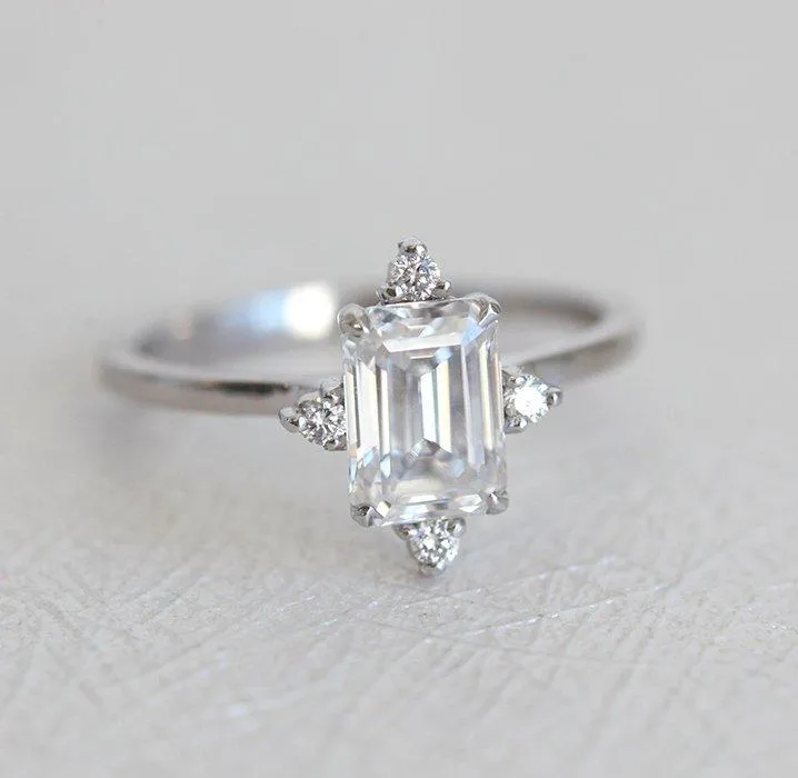 EMERALD CUT MOISSANITE RING IN WHITE GOLD WITH DIAMONDS view 5