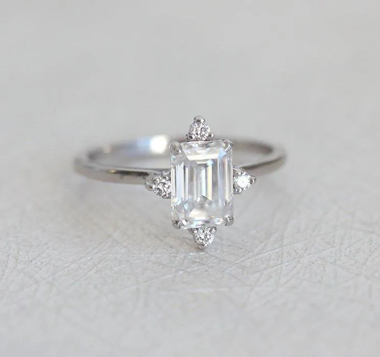 EMERALD CUT MOISSANITE RING IN WHITE GOLD WITH DIAMONDS view 7