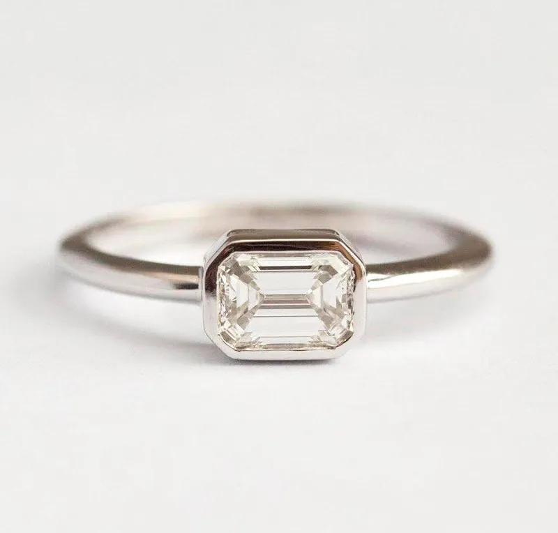 Emerald Cut White Diamond Solitaire Engagement Ring view 2