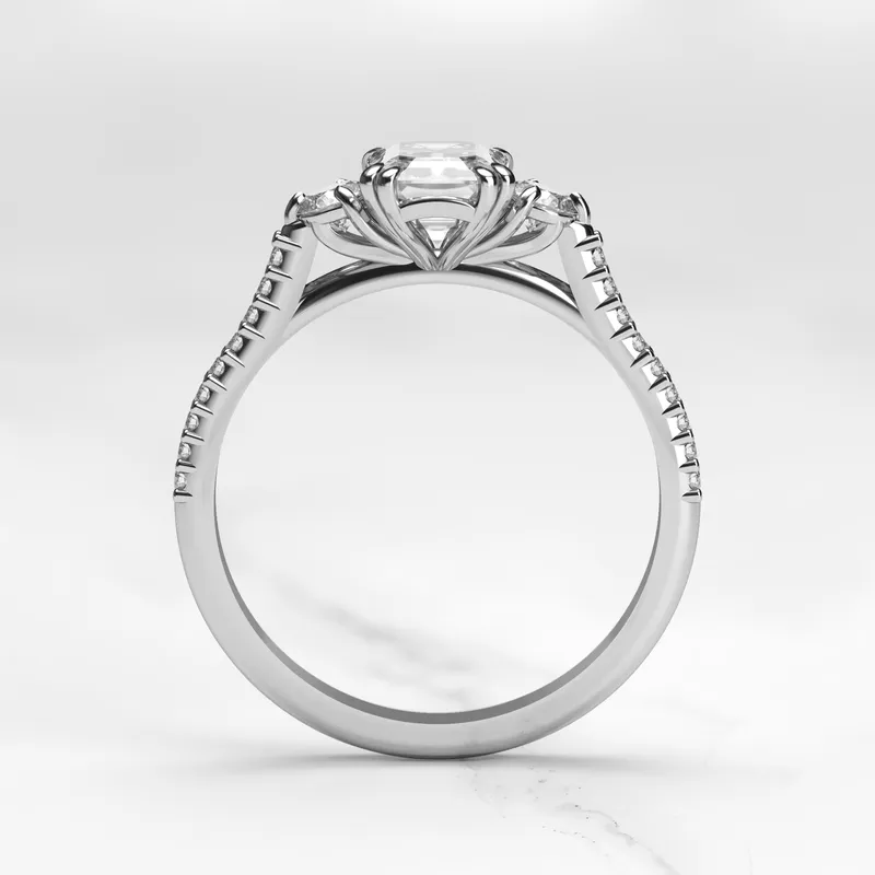 EMERALD HALF PAVE DIAMOND RING WITH ACCENT STONES view 12