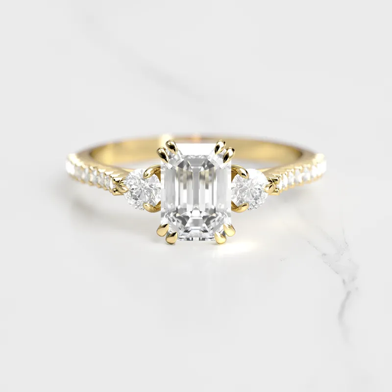 EMERALD HALF PAVE DIAMOND RING WITH ACCENT STONES view 4