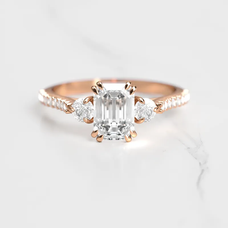 EMERALD HALF PAVE DIAMOND RING WITH ACCENT STONES view 5