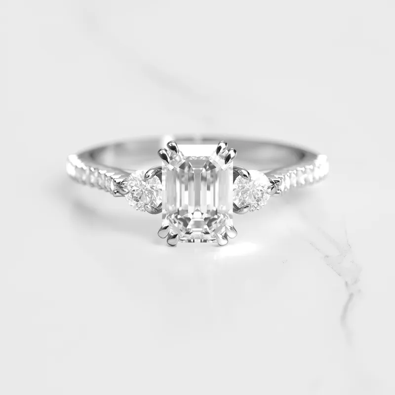 EMERALD HALF PAVE DIAMOND RING WITH ACCENT STONES view 6