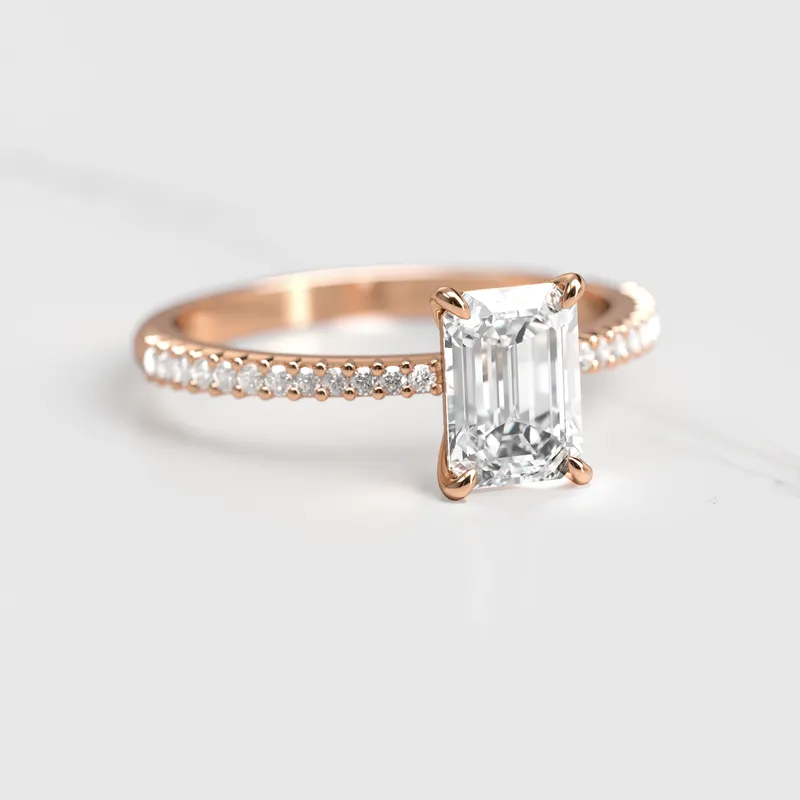 Emerald Half Pave Tapered Diamond Ring view 2