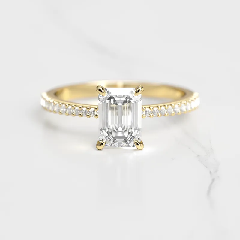 Emerald Half Pave Tapered Diamond Ring view 3