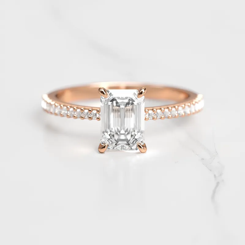 Emerald Half Pave Tapered Diamond Ring view 4