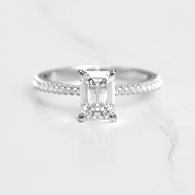 Emerald Half Pave Tapered Diamond Ring view 5